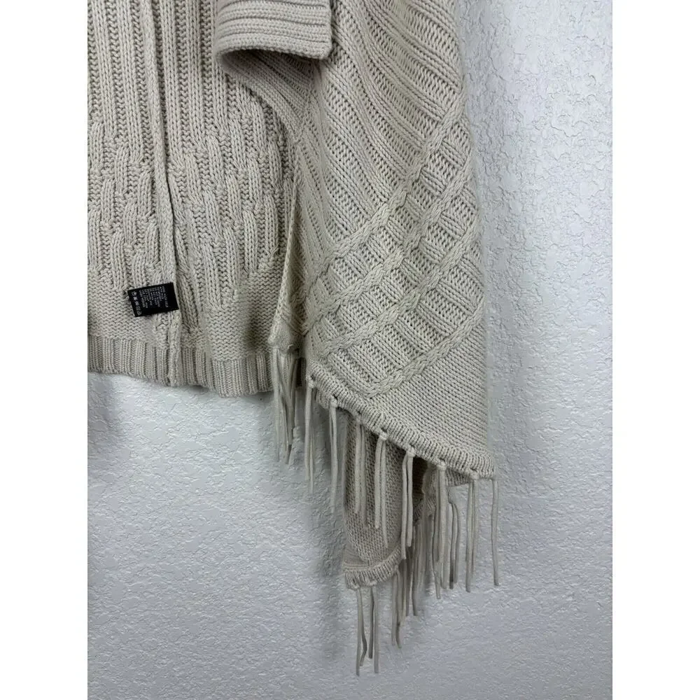 August Silk Womens‎ Shrug Cardigan Small Beige Fringe Western Grandma MINOR FLAW